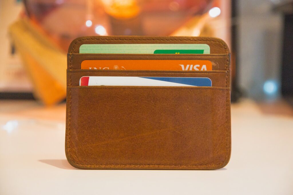 Brown leather wallet with credit cards