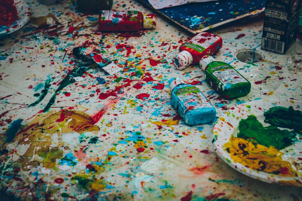 Paint splattered table top