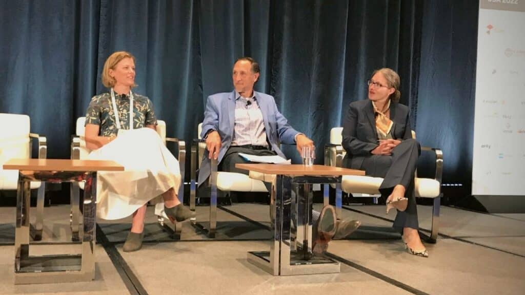 AgentSync Co-founder & CTO Jenn Knight, Hanover Agency Markets EVP and President Richard W. Lavey, and Allianz Life Insurance Company of North America President & CEO Jasmine M. Jirele speak at a Q&A roundtable at the Future of Insurance USA conference