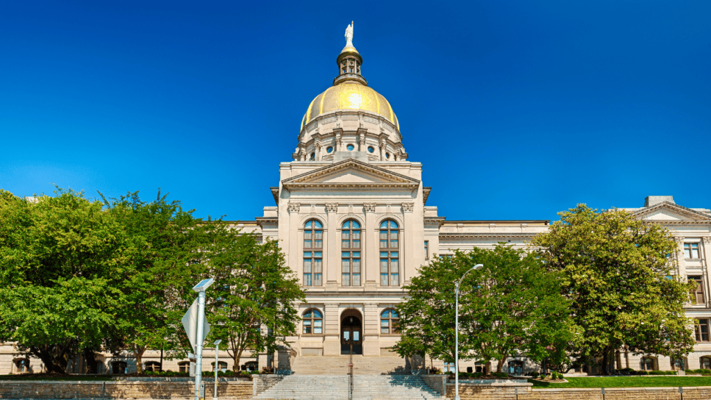 Georgia state capitol building on a clear, sunny day.