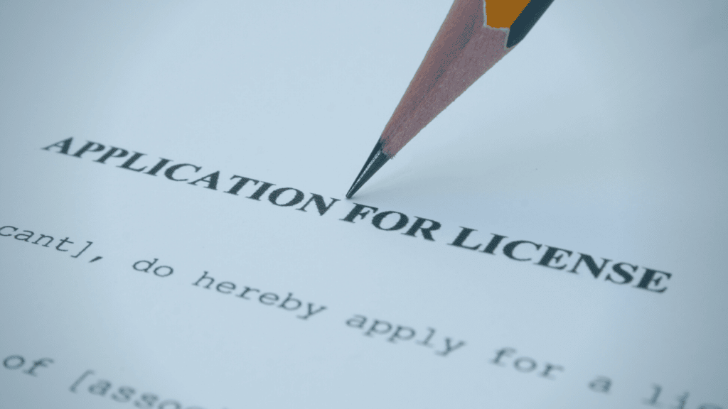Close-up of a license application