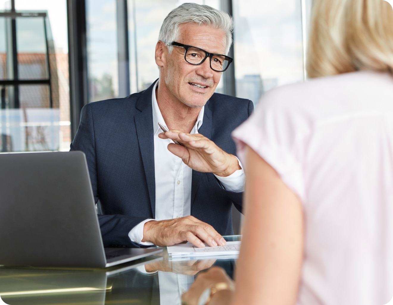 Two people in a business discussion